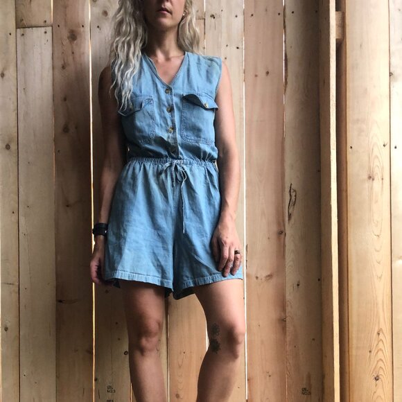 Denim Shorts Romper || Size S || Summer Romper - Picture 1 of 10